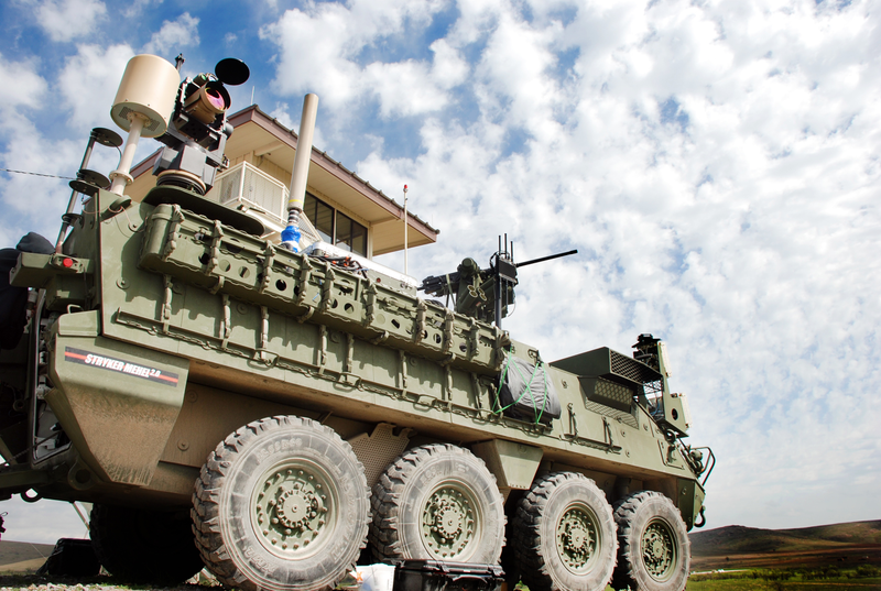 A five kilowatt laser aboard a U.S. Army Stryker infantry combat vehicle.
